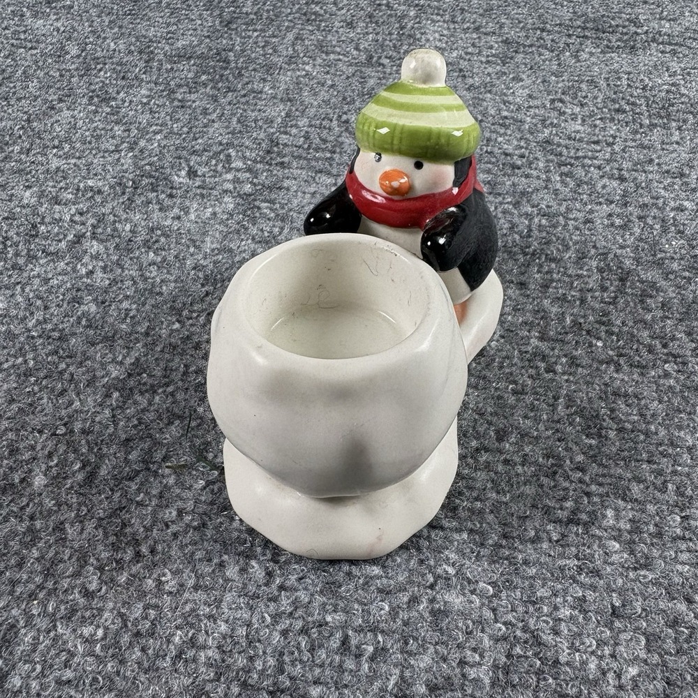 Vintage Christmas Hallmark Penguin Tealight Candle Holder‎ Ceramic Holiday Decor